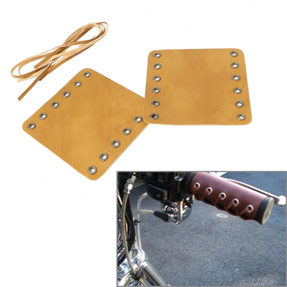 for Harley Cafe Racer 22mm Hand Grips Leather Covers Retro Wrap Protector Yellow