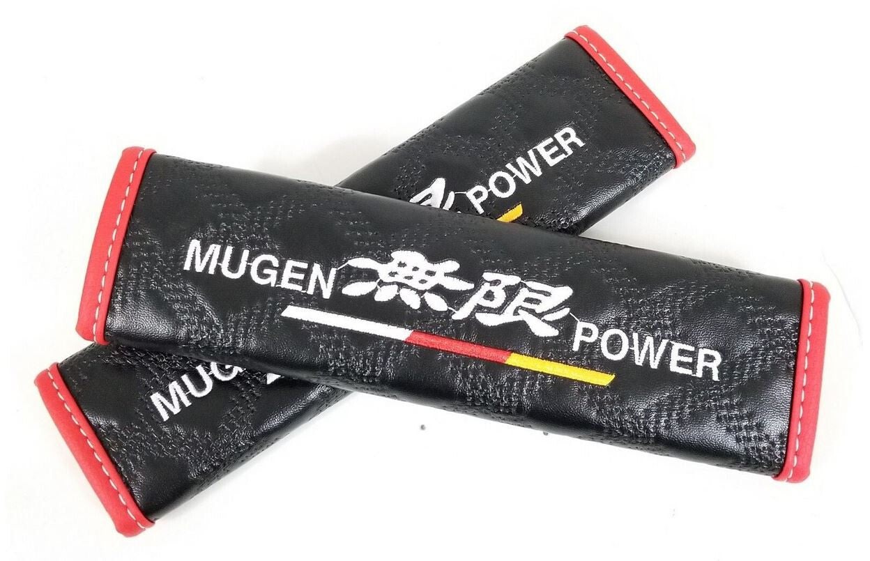 2-Piece Car Seatbelt Covers & Shoulder Belts, Black Leather, Mugen for Honda for Acura