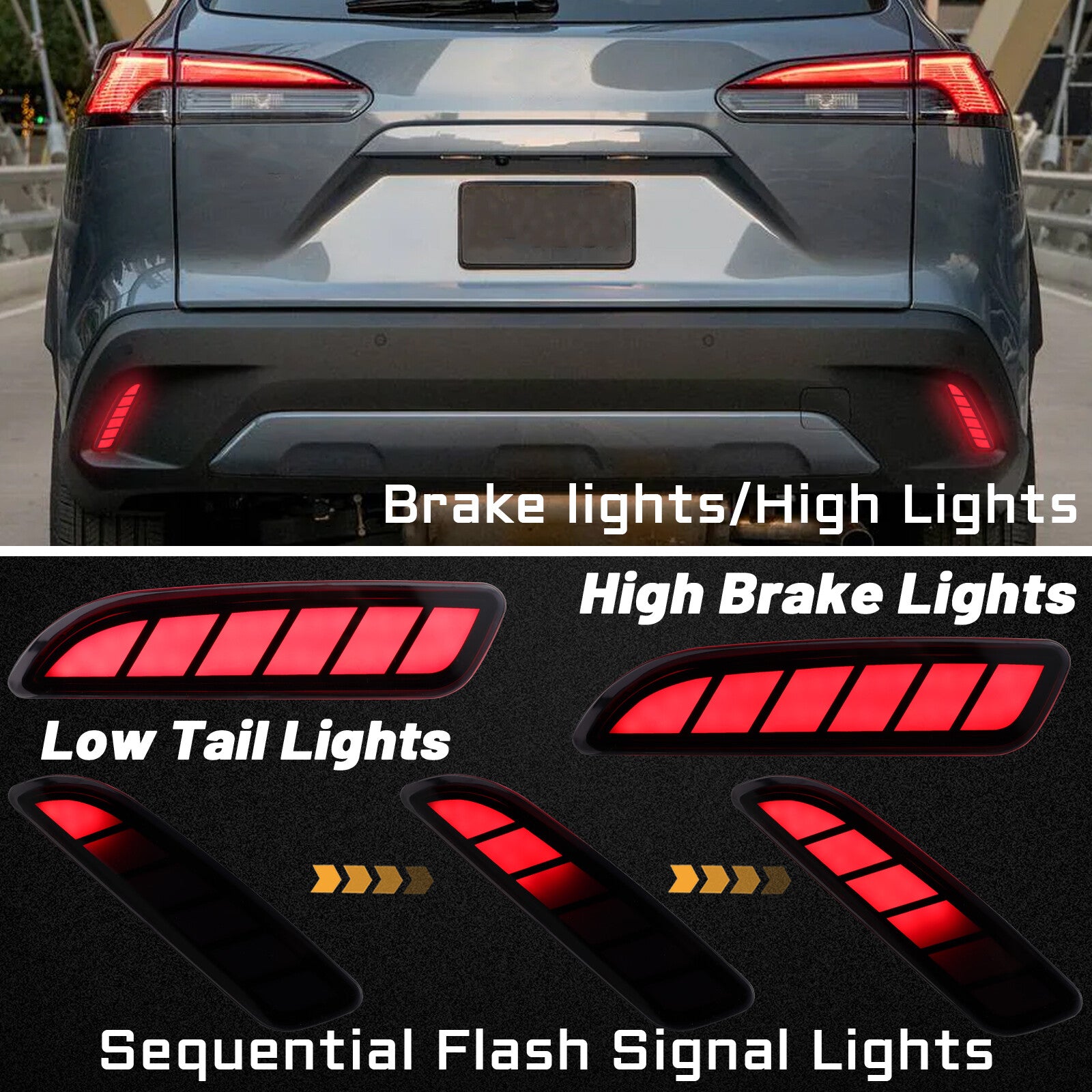for Toyota for Corolla Cross 2022-24 LED Rear Bumper Reflector Brake Light Fog Lamp