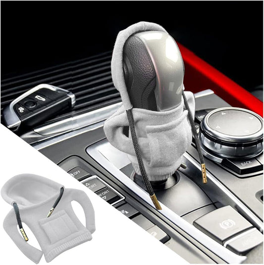 Hooded Car Shirt Shift Knob Cover,Universal Gear Shift Knob Cover(White)
