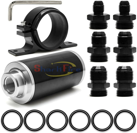 Steel billet aluminum direct-emission fuel/gas/gasoline filter + bracket, cleanable, suitable for AN6, AN8, AN10