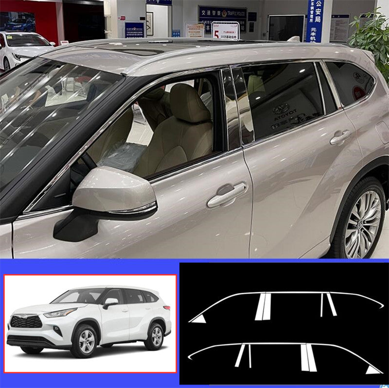 16P Chrome Window Sill Molding Strips Trim Kit for Toyota Highlander 2020-2023
