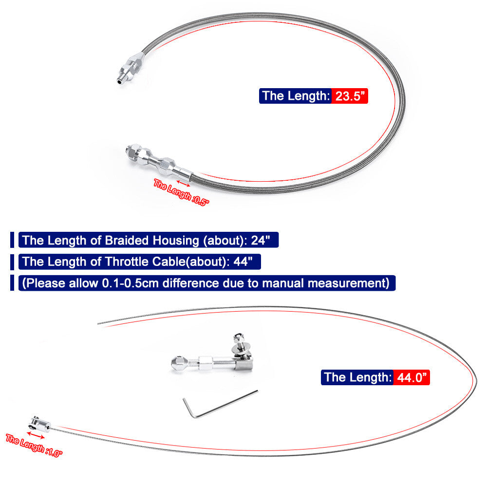 24 Universal Braided Throttle Gas Cable Kit Swap Fuel Line Kit Stainless Steel