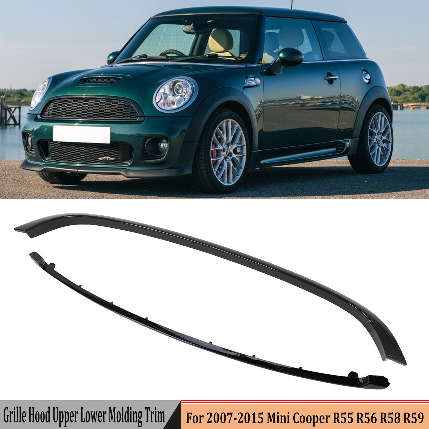 Upper +Lower Grille Hood Molding Trim Set For 2007-2015 for Mini Cooper R55/56/58/59