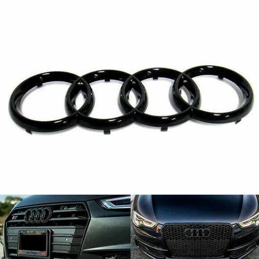 for Audi Hood Rings badge, front Bonnet Grill badge, gloss black, 273 mm x 93 mm