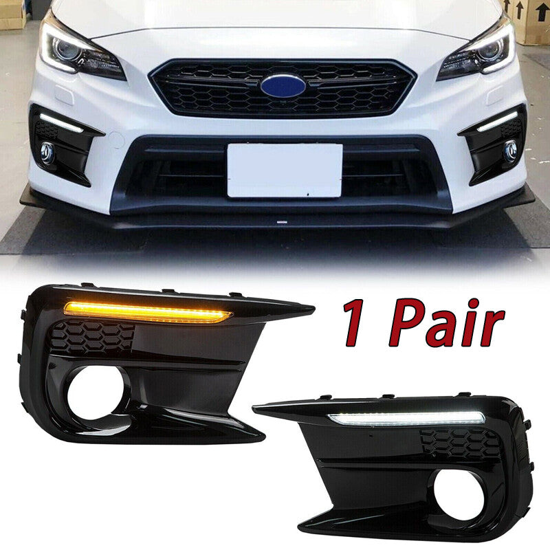 1Pair LED DRL Fog Lights Bezel Cover for Subaru WRX/STI 2018-2021 White/Amber