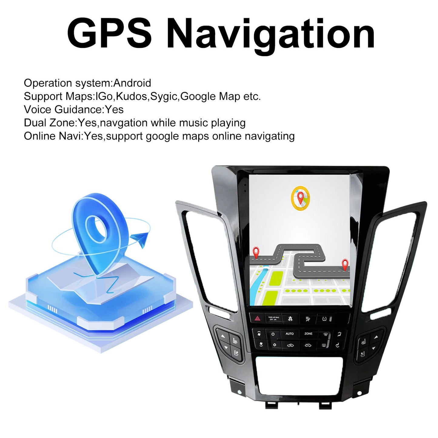 10.4-inch Android 11 CarPlay, Stereo GPS, Bluetooth 1080p, compatible with 2006-2016 for Cadillac CTS.