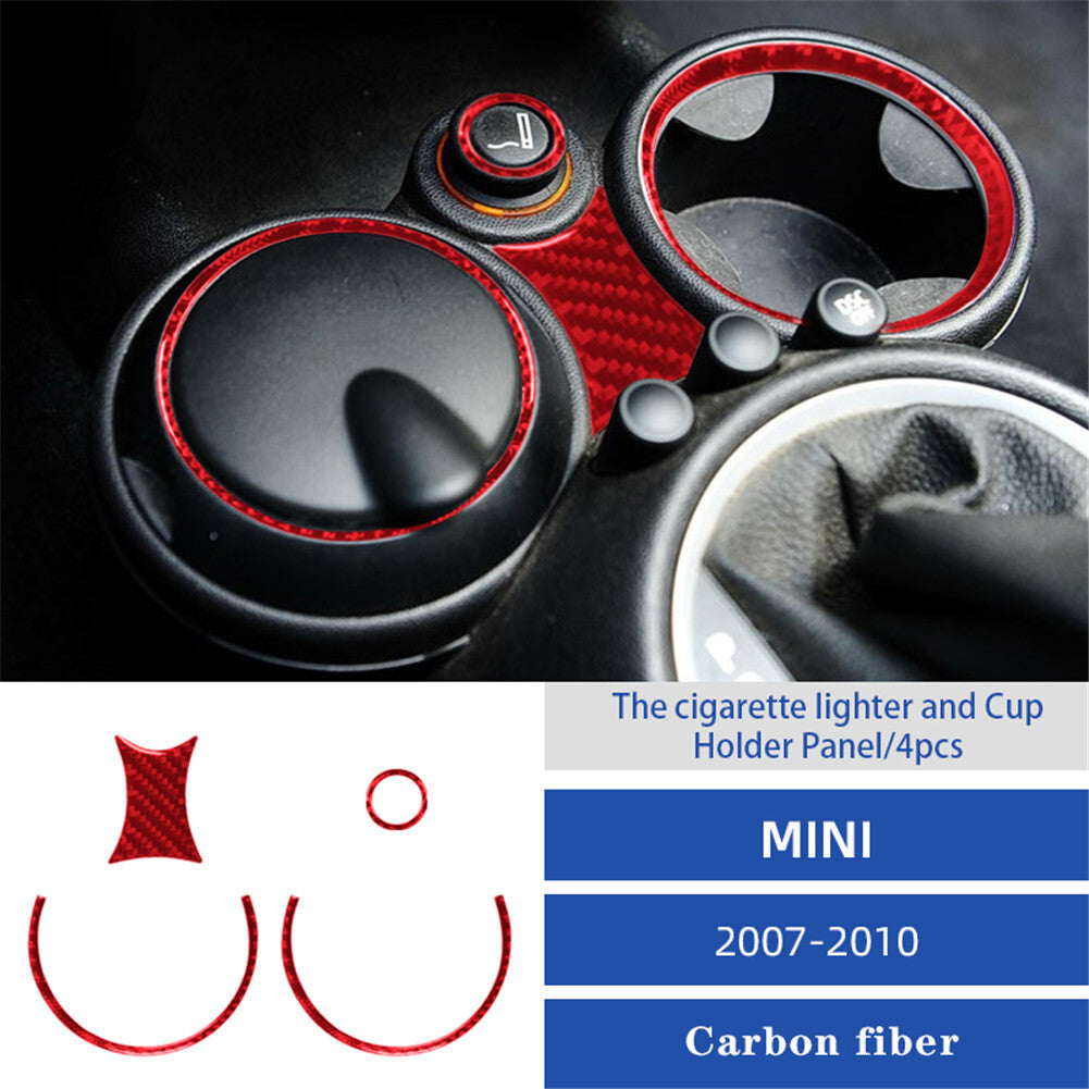 4X Red Carbon Fibre Cup Holder Trim for BMW for MINI Cooper 2007-2011