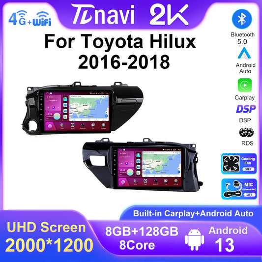 Screen Carplay Android Auto for Toyota Hilux Car Radio Multimedia Player DSP GPS