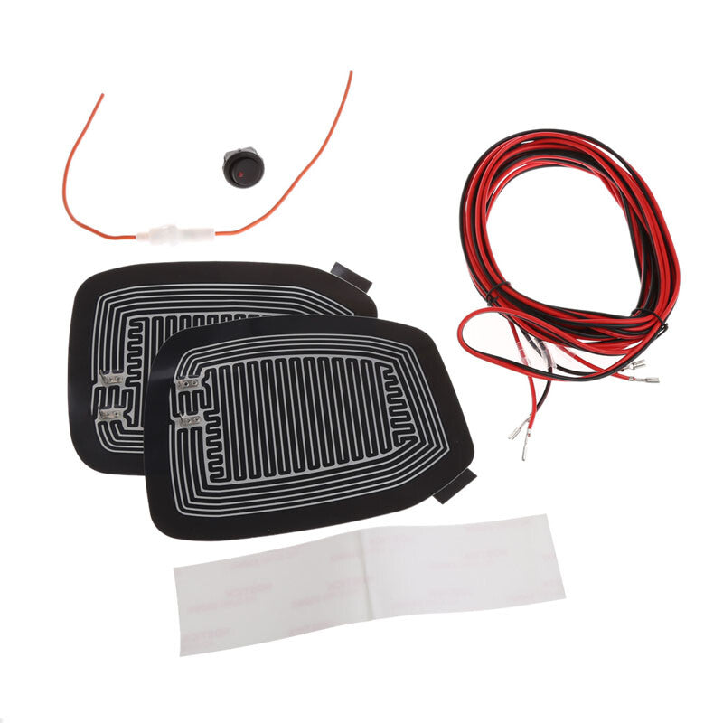 2PCS Glass Heating Demister Pads Car Side Mirror Heater Defogger W/ Switch