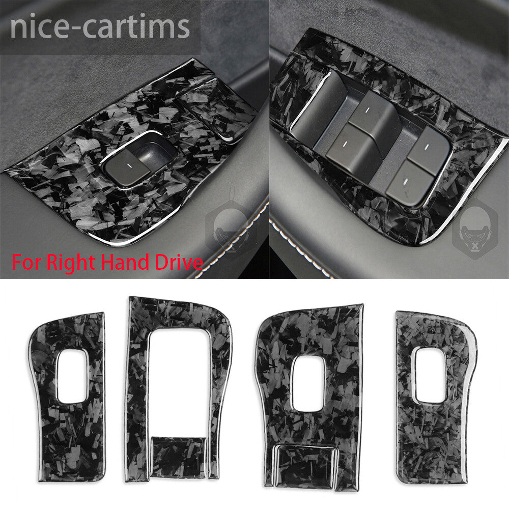 for Tesla Model 3 Y 2017+ Forged Carbon Fiber Window Lift Switch Button Trim RHD