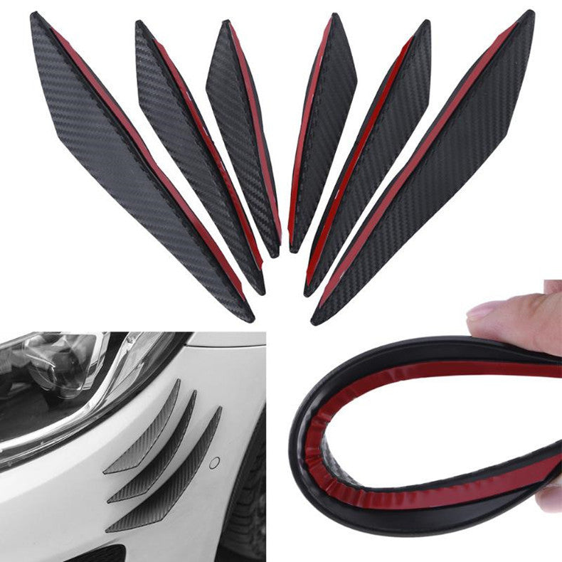 6Pcs Car Front Bumper Fins Canards Splitters Carbon Fiber Look Canard Lip Chin
