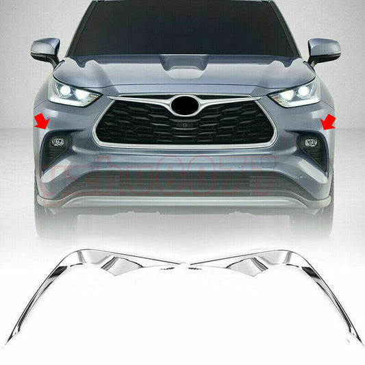 2P Chrome Front Fog Light Lamp Eyelid Strip Trim for Toyota Highlander 2020-2023