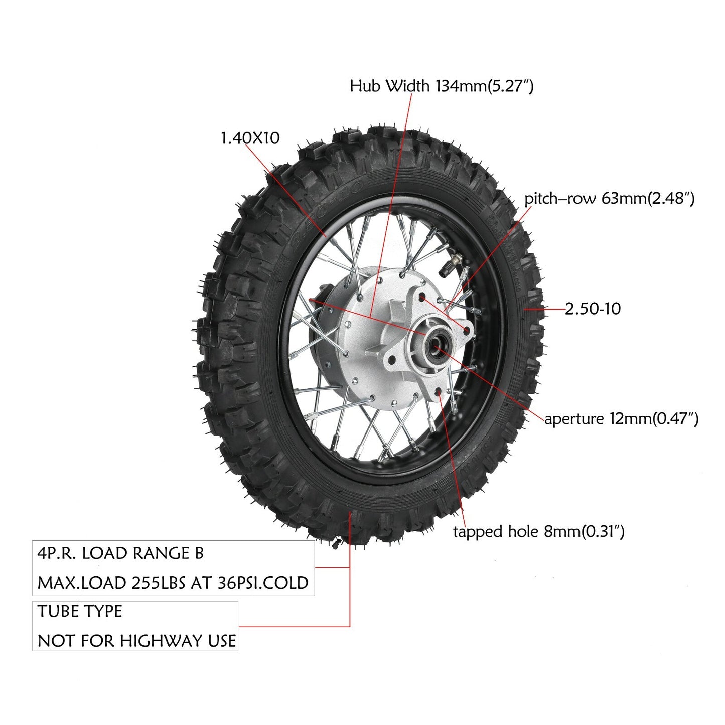 10 Front Rear Wheels 2.50-10 Tyre Rim 1.4x10 for Honda CRF50 XR50 for Yamaha TTR50