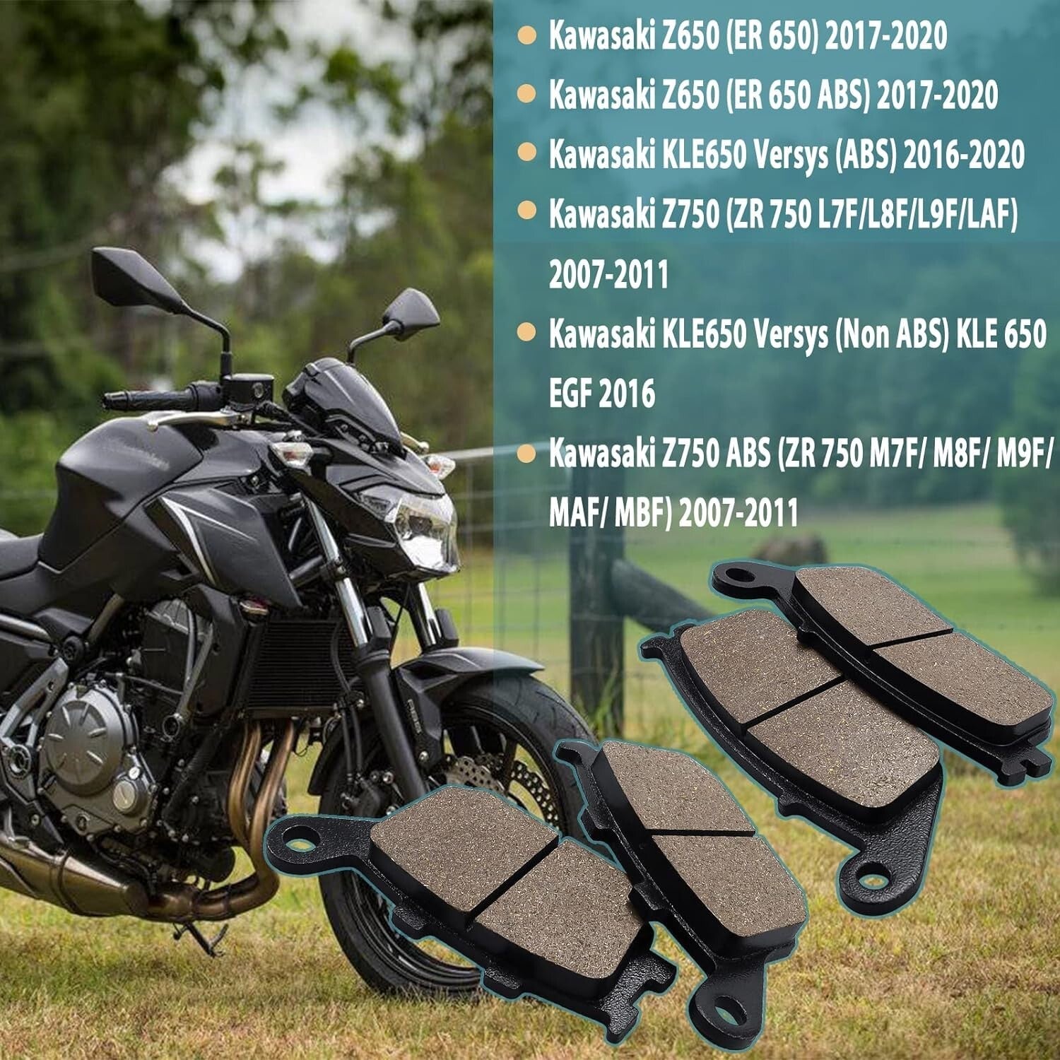 Brake Pads for Kawasaki 650 Z650 ER 650 2017-2020 Z750 2007-11 KLE650 650