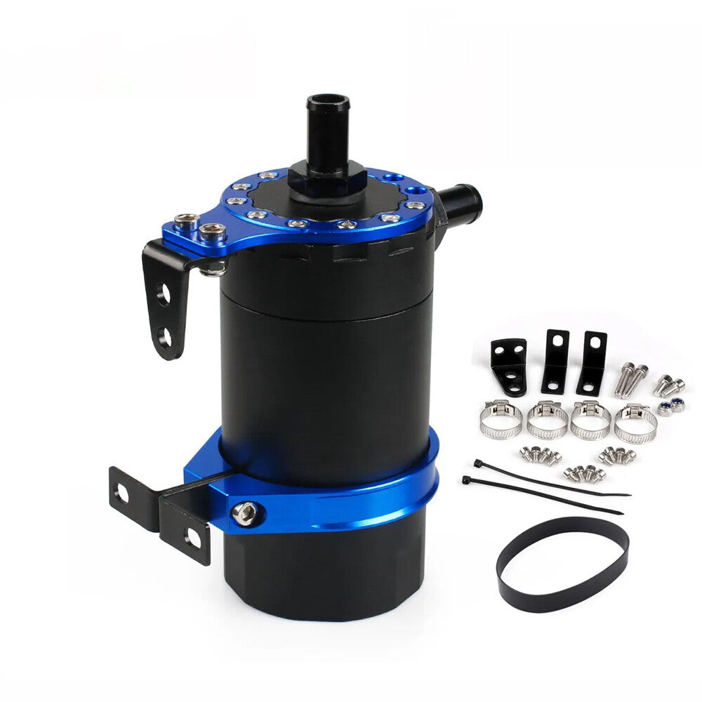 Blue Universal Round Performance Oil Catch Can 10AN Port + Mounting Bracket Kit
