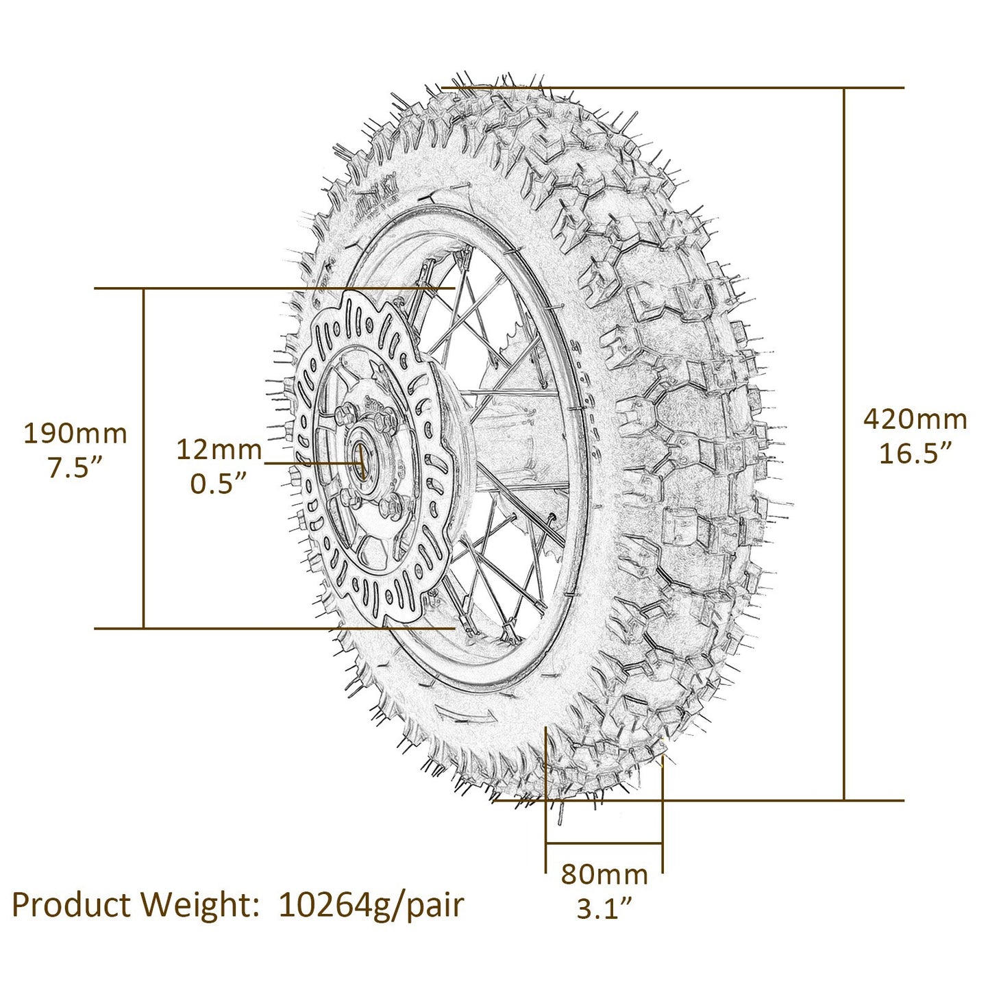 Front and rear wheel 2.50 - 10 + 3.00 - 10 rim brakes for mini off-road bike Razor SSR XR50