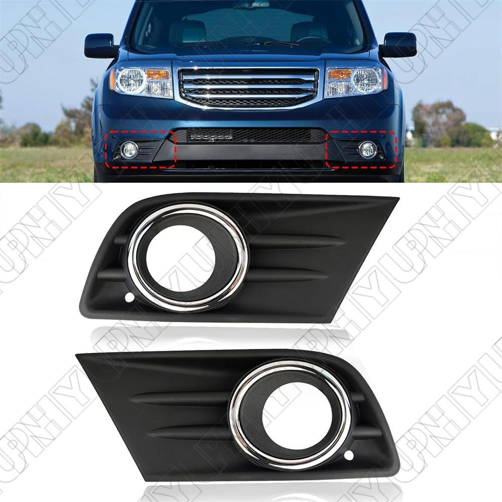 Front Bumper Fog Light Cover w/Chrome Ring Left Right for Honda Pilot 2012-2015