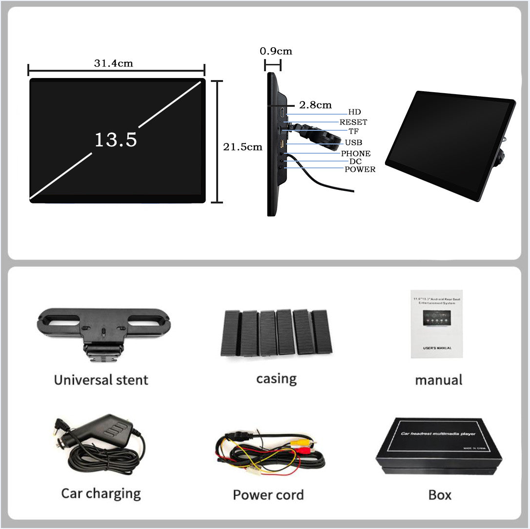 Car Headrest Android 14 Monitor Player Display Screen Touch Screen BT Stereo