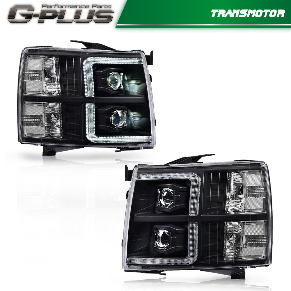 Suitable for 2007-2013 for Chevrolet Silverado 1500/2500 Black/Transparent LED DRL Headlights