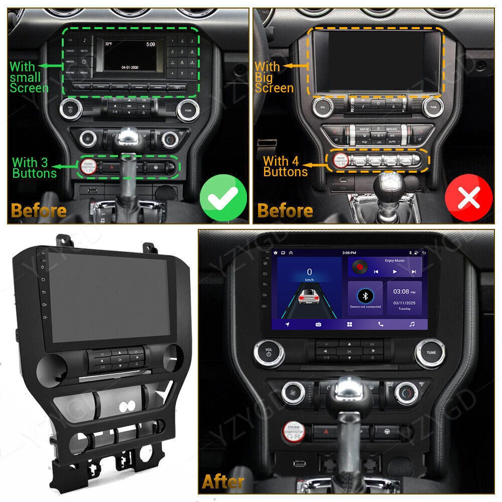 for Ford for Mustang 2015-2021 Car Stereo Radio GPS WIFI 9 Android 14 Apple Carplay